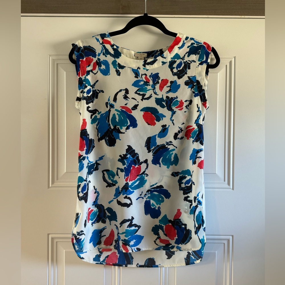 Like New J Crew Floral Blouse Blue White and Coral Size XXS